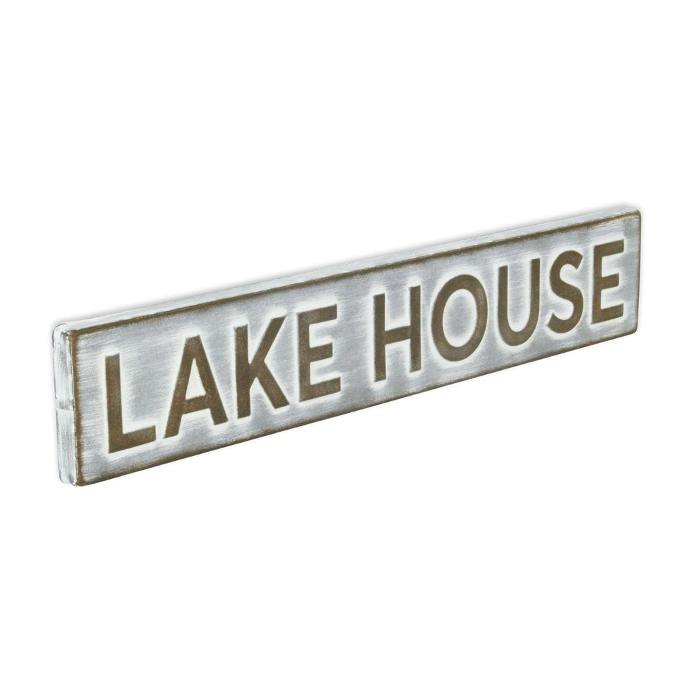 5" X 24" Gray and Brown Lake House Metal Wall Decor