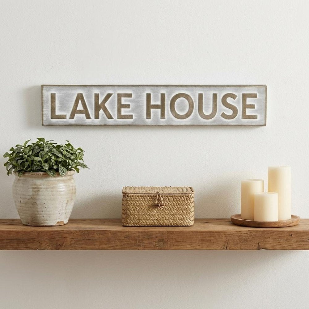 5" X 24" Gray and Brown Lake House Metal Wall Decor