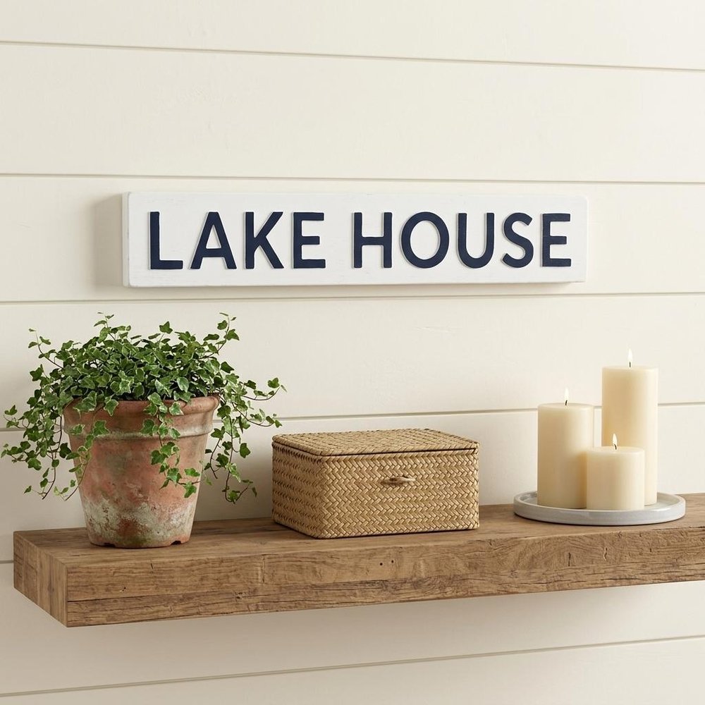 5" X 24" White Lake House Metal Wall Decor