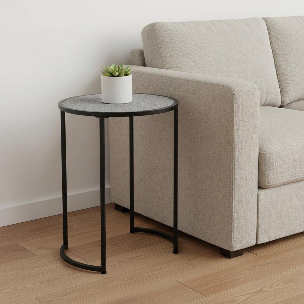 24" Black And Gray Round End Table