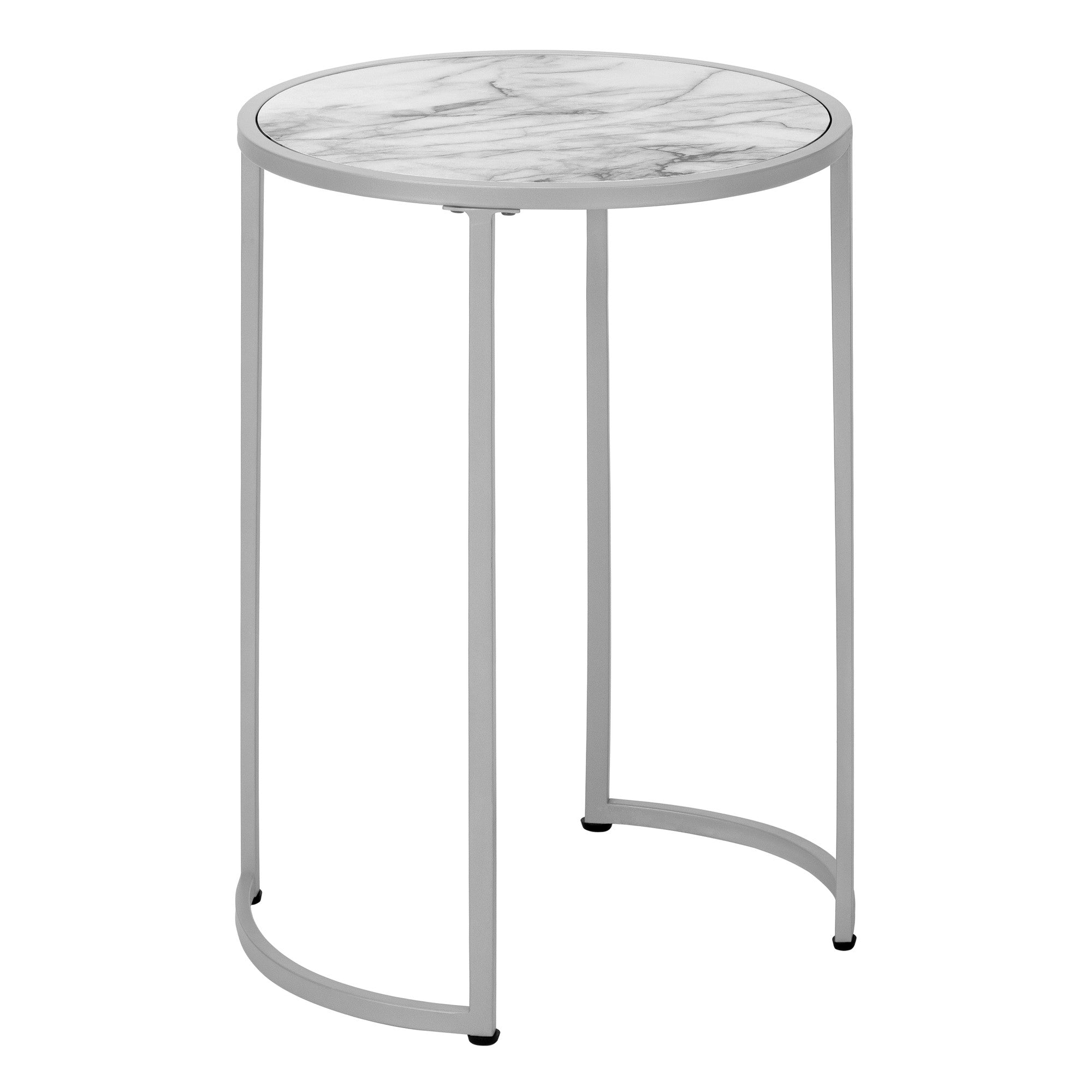 24" Silver And White Faux Marble Round End Table