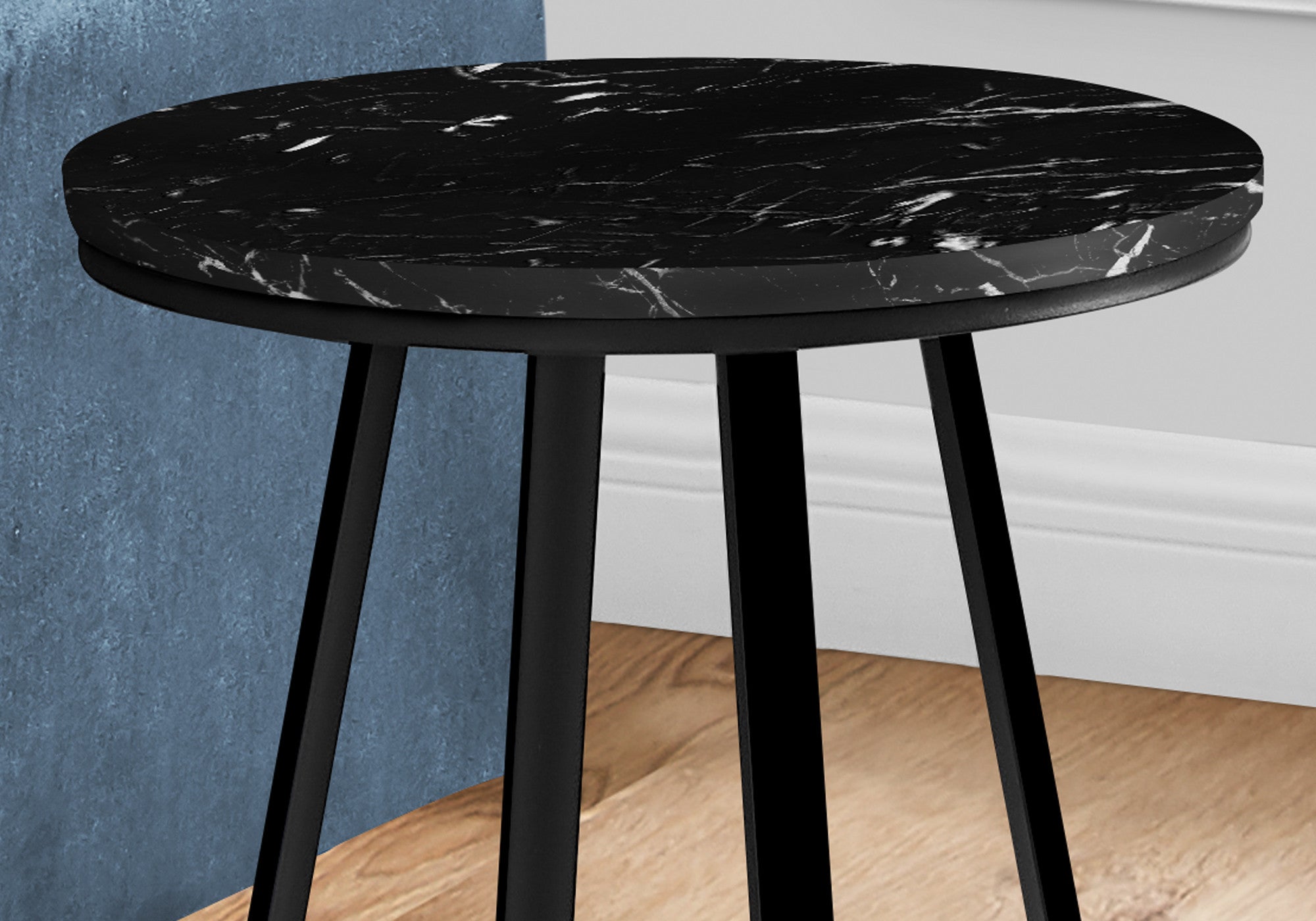 22" Black Faux Marble Round End Table