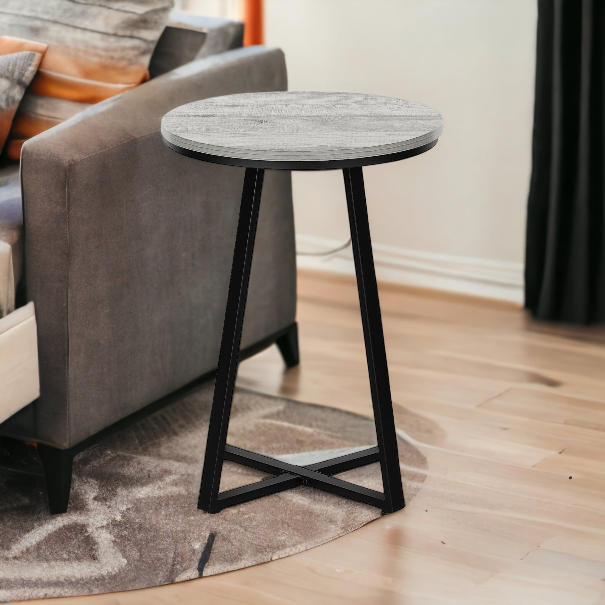 22" Black And Gray Round End Table