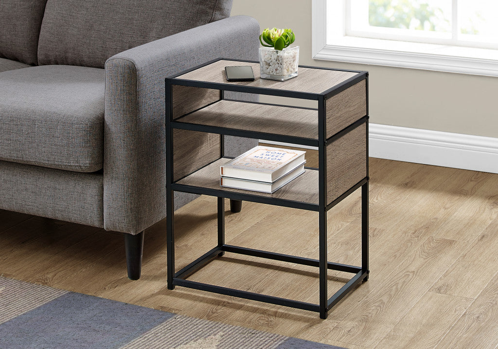 22" Black And Dark Taupe End Table With Two Shelves