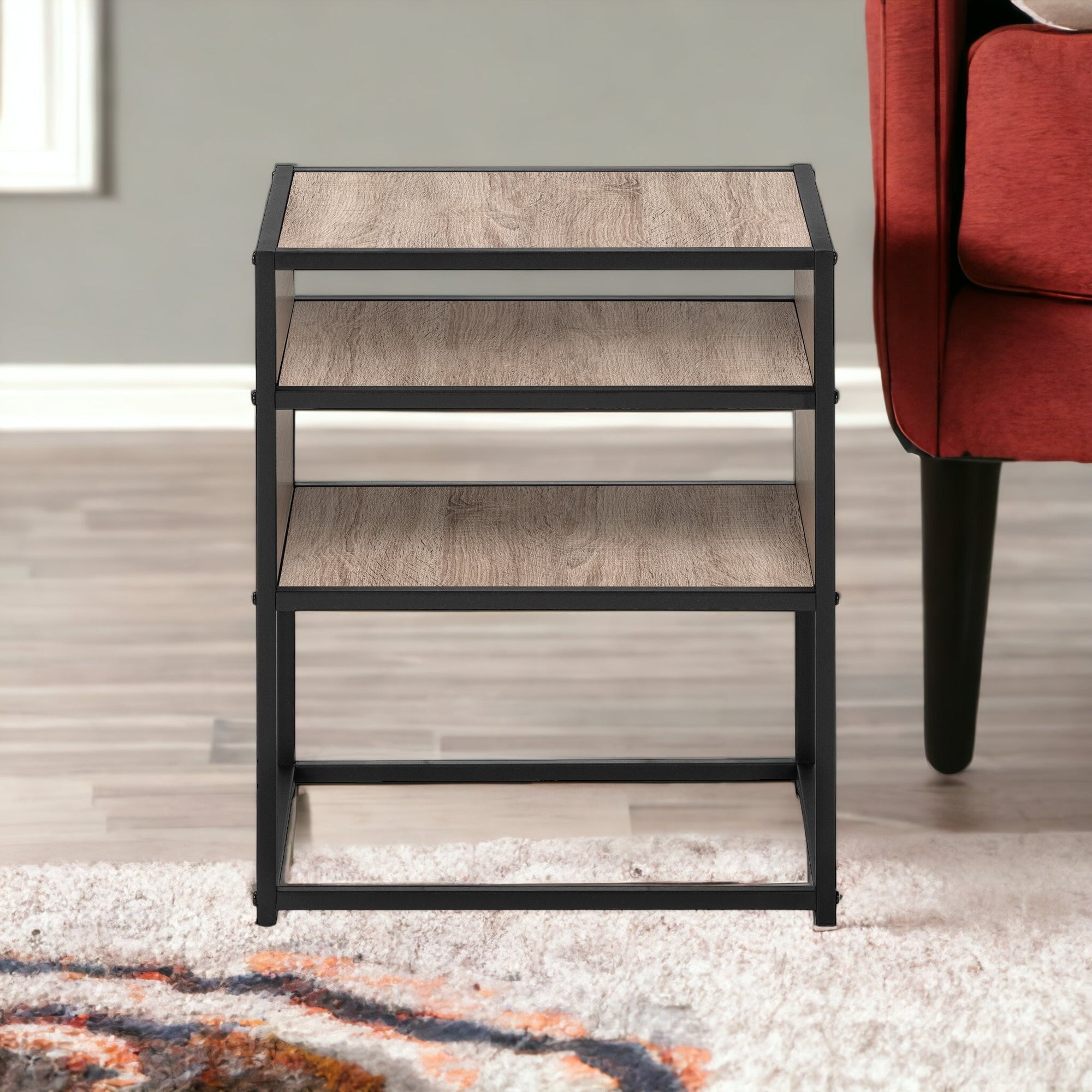 22" Black And Dark Taupe End Table With Two Shelves