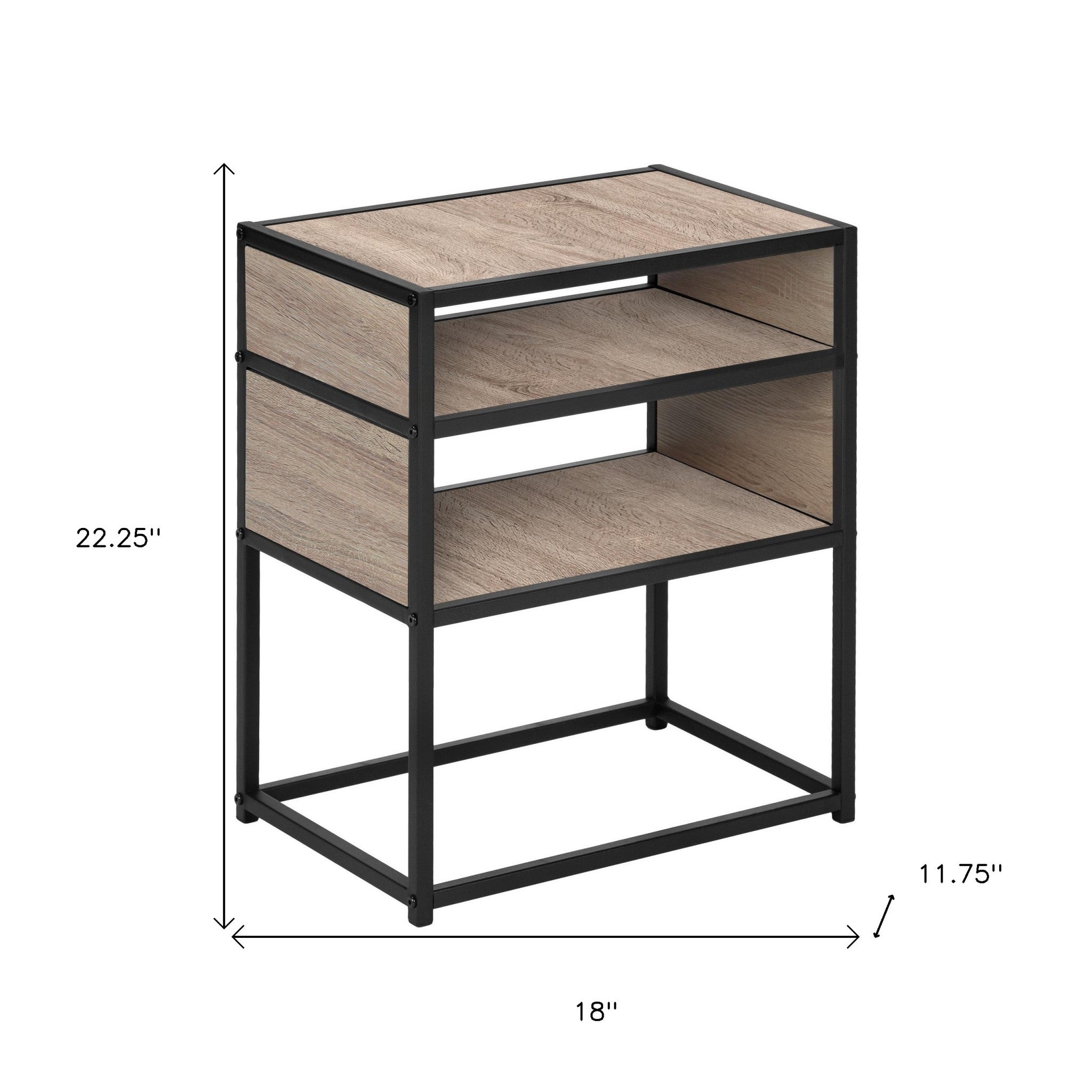 22" Black And Dark Taupe End Table With Two Shelves