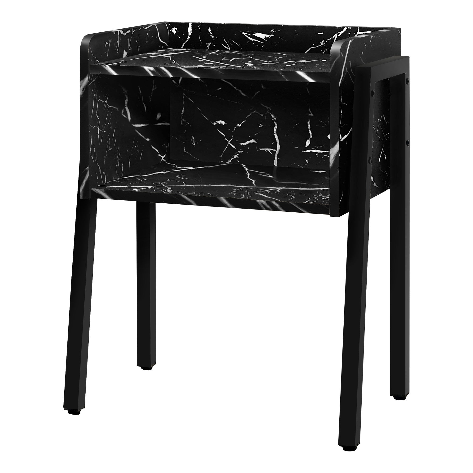 23" Black Faux Marble End Table With Shelf