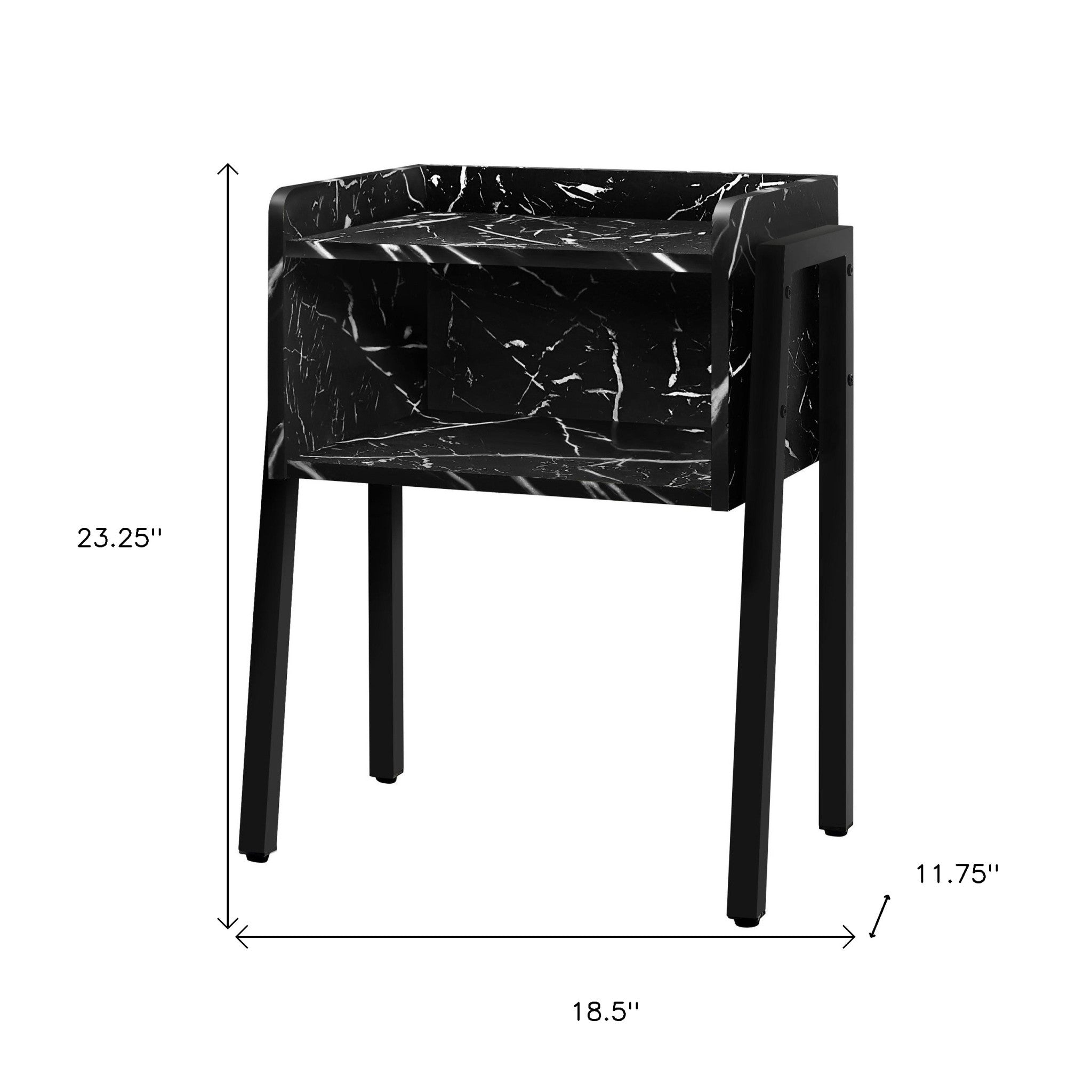 23" Black Faux Marble End Table With Shelf