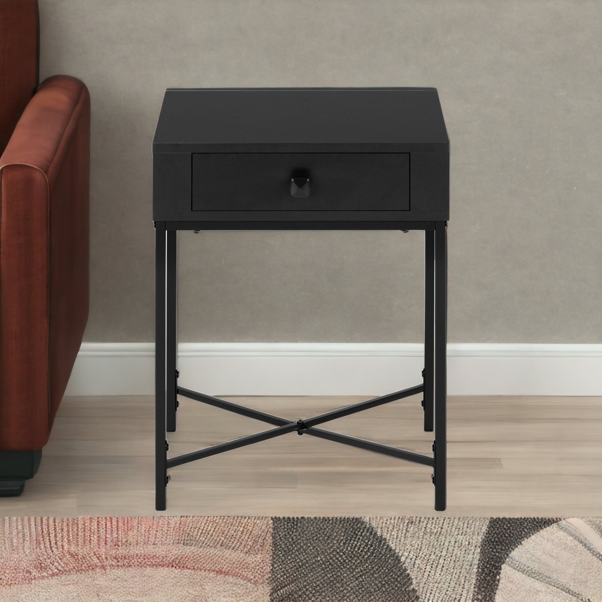 23" Black End Table With Drawer