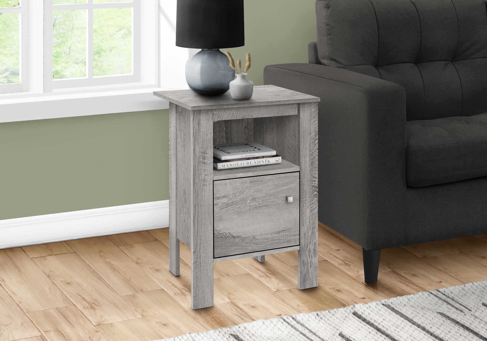24" Gray Faux Wood Nightstand With Storage