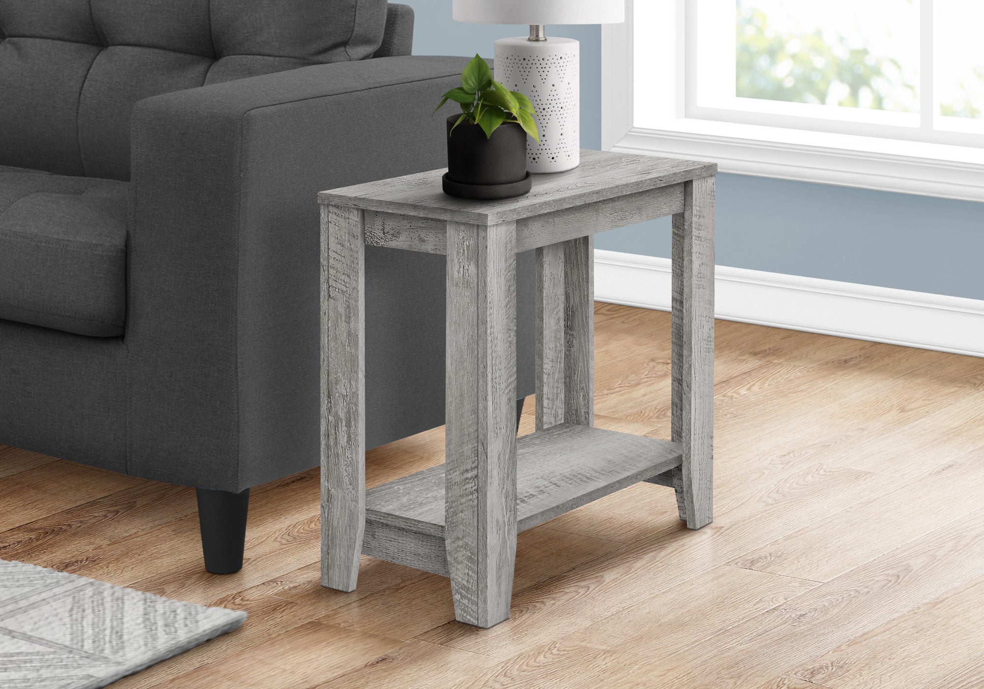 22" Grey End Table With Shelf