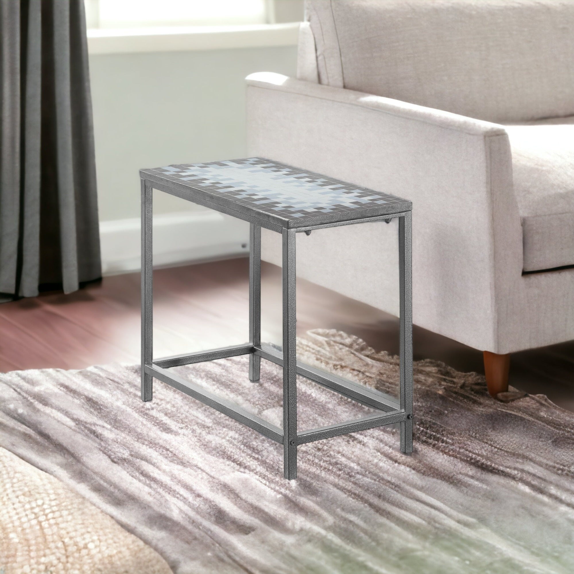 22" Gray And White Tile End Table