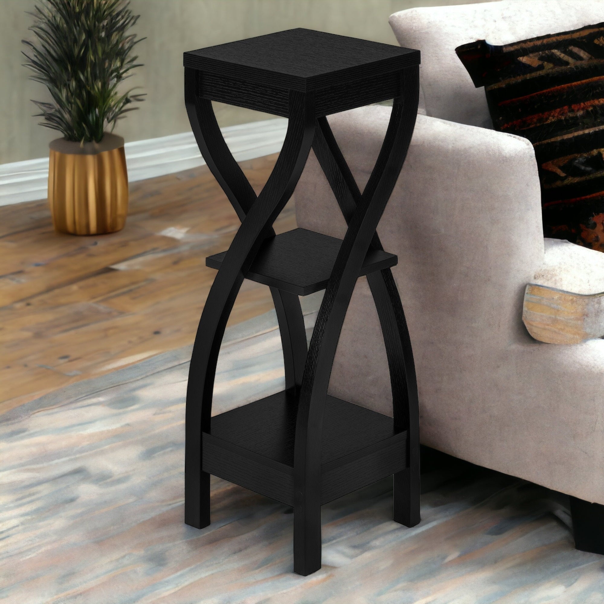 32" Black End Table With Two Shelves