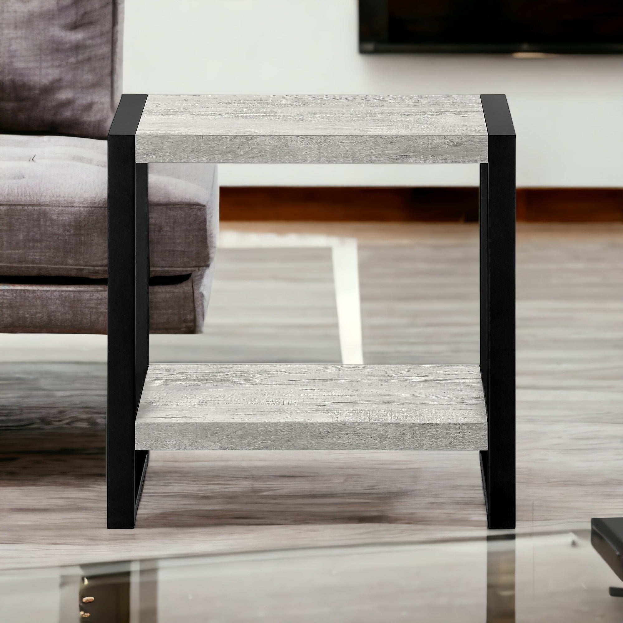 24" Black And Gray End Table With Shelf