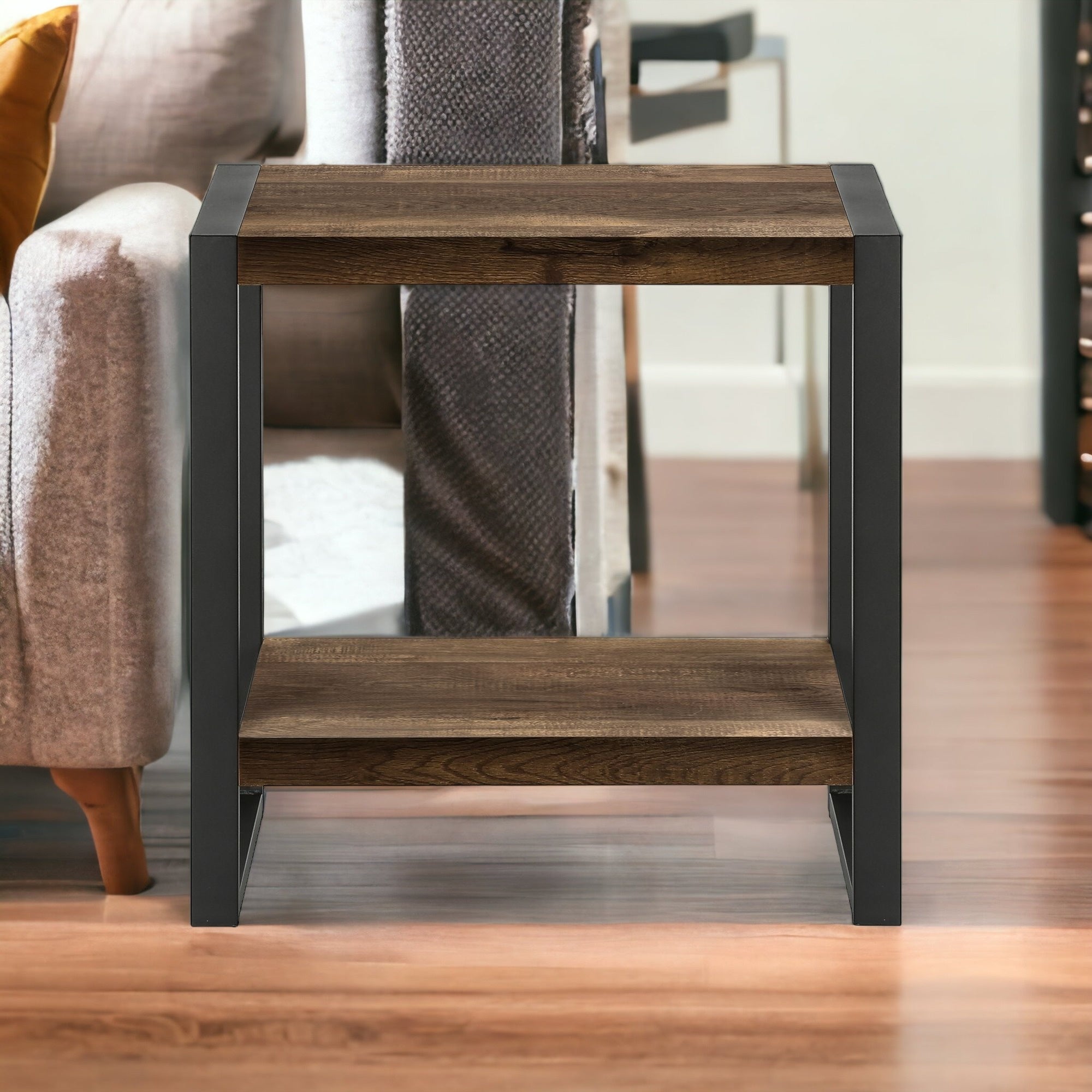 24" Black And Brown End Table With Shelf