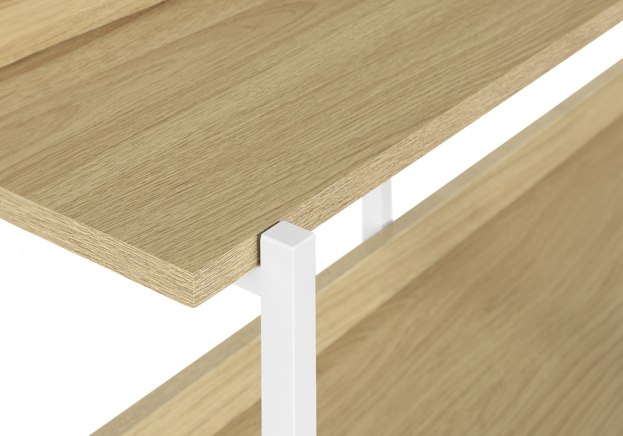 47" Natural and White Wood and Metal Frame Console Table With Three Shelves