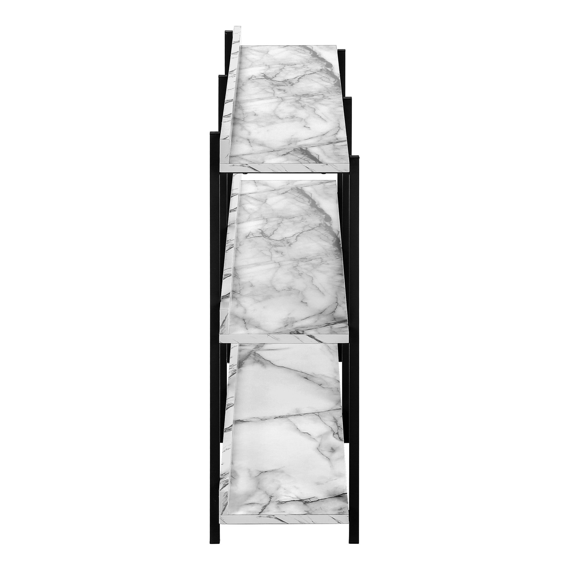 47" White and Black Wood and Metal Faux Marble Console Table With Three Shelves