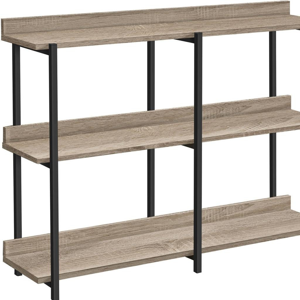 47" Taupe and Black Wood and Metal Frame Console Table With Three Shelves