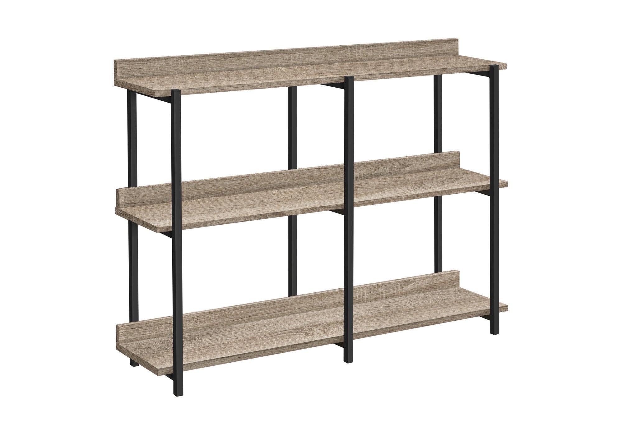 47" Taupe and Black Wood and Metal Frame Console Table With Three Shelves