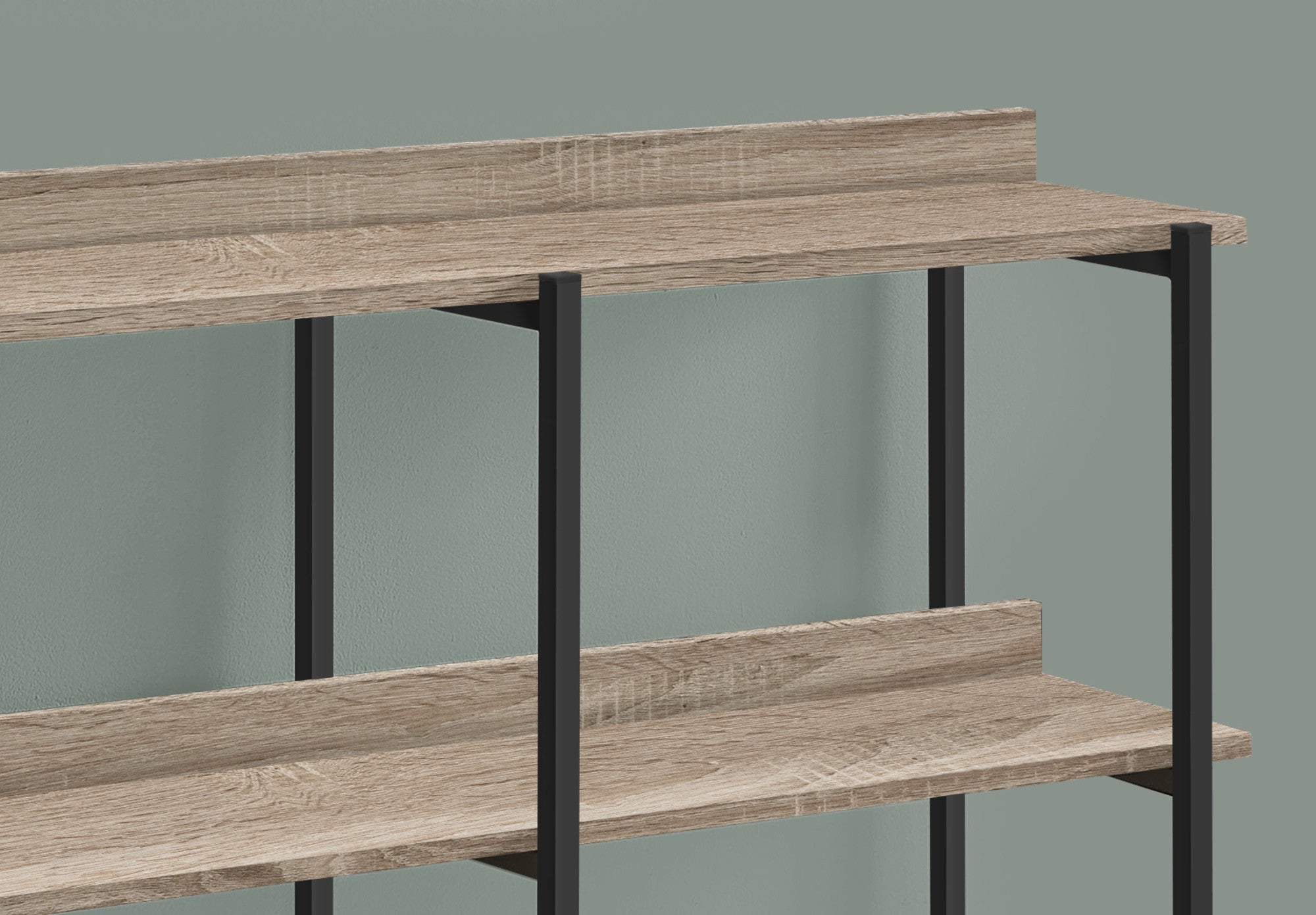 47" Taupe and Black Wood and Metal Frame Console Table With Three Shelves