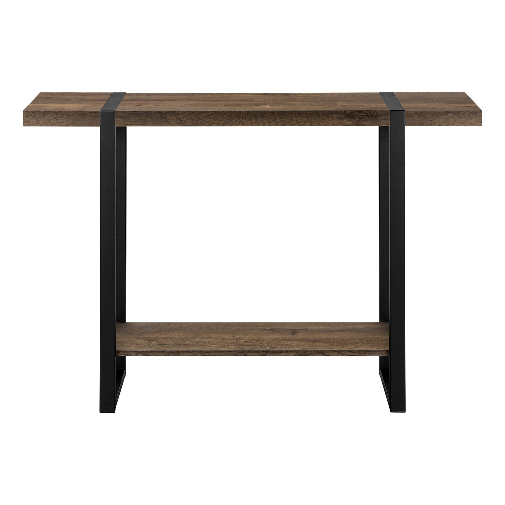 47" Brown and Black Wood and Metal Distressed Sled Console Table With Shelf