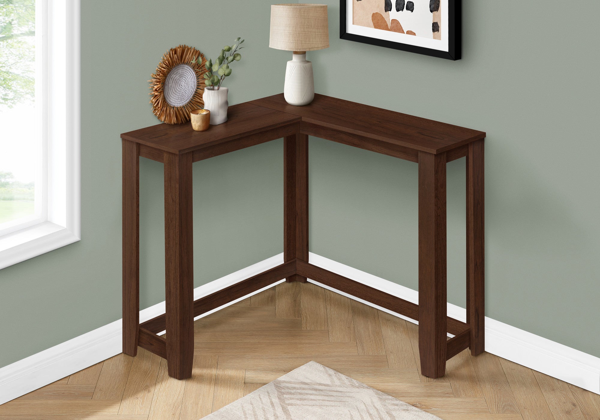 36" Brown Wood Corner Frame Console Table
