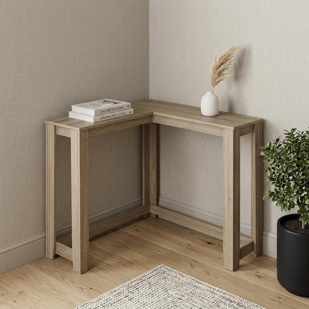 36" Taupe Wood Corner Frame Console Table