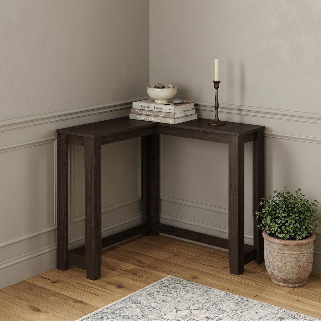 36" Espresso Wood Distressed Corner Frame Console Table