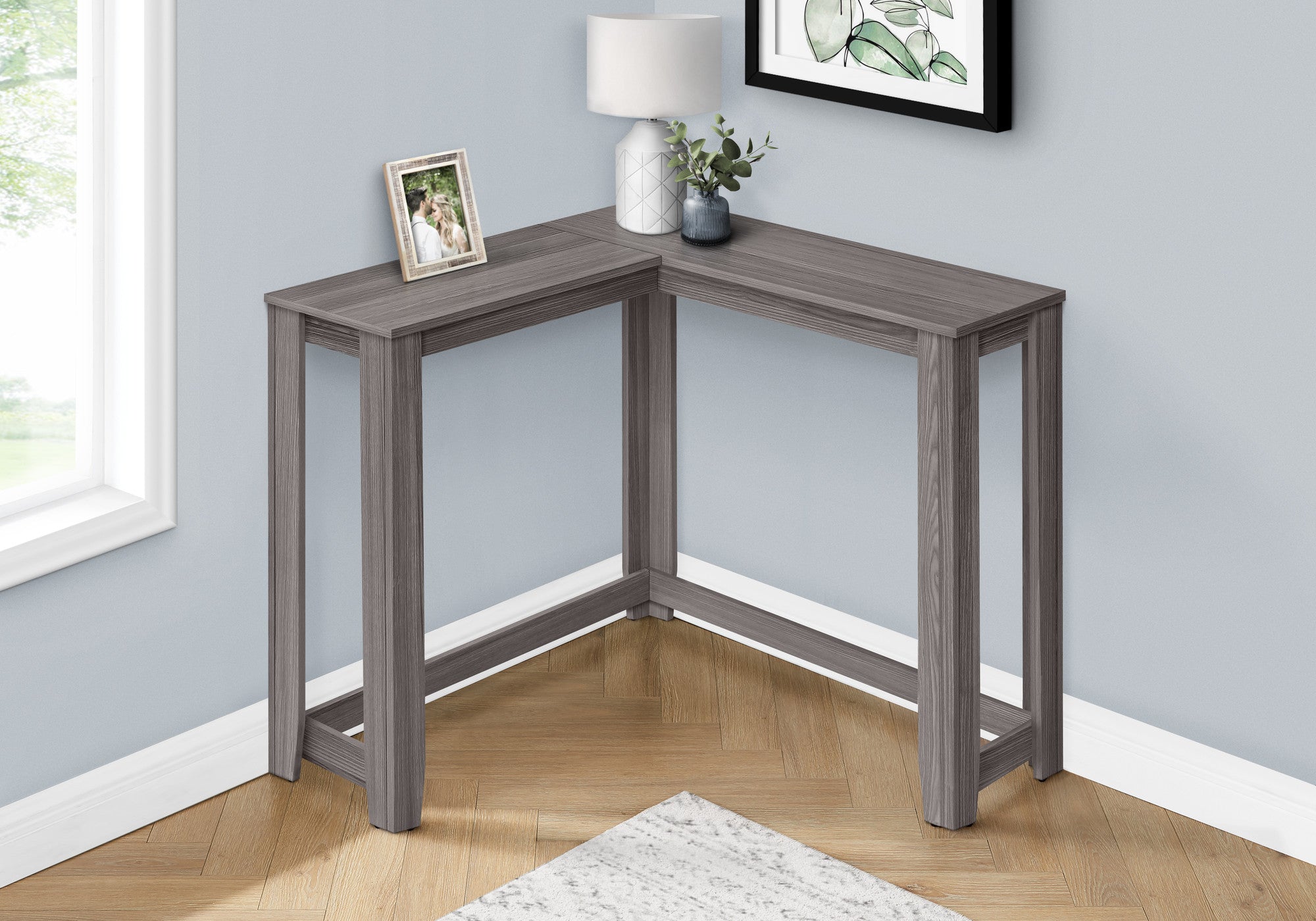 36" Gray Wood Corner Frame Console Table