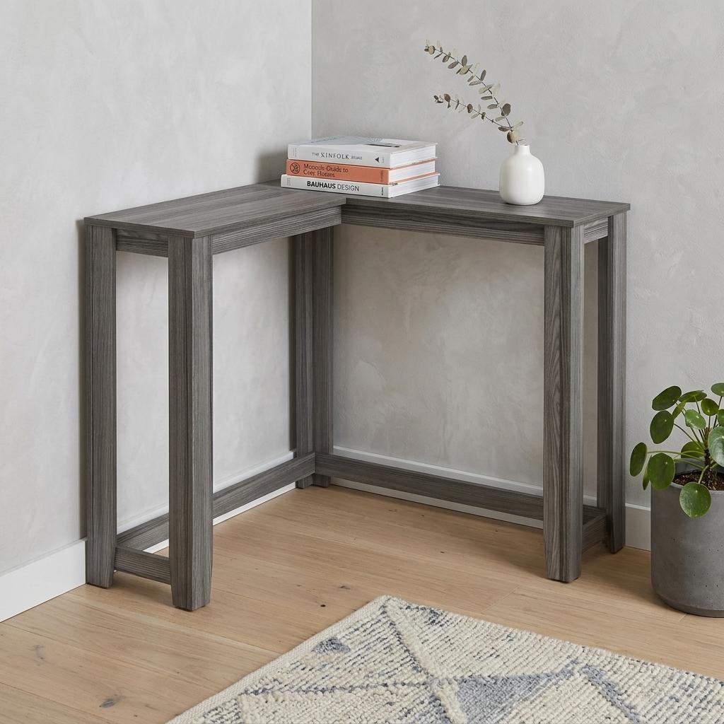 36" Gray Wood Corner Frame Console Table