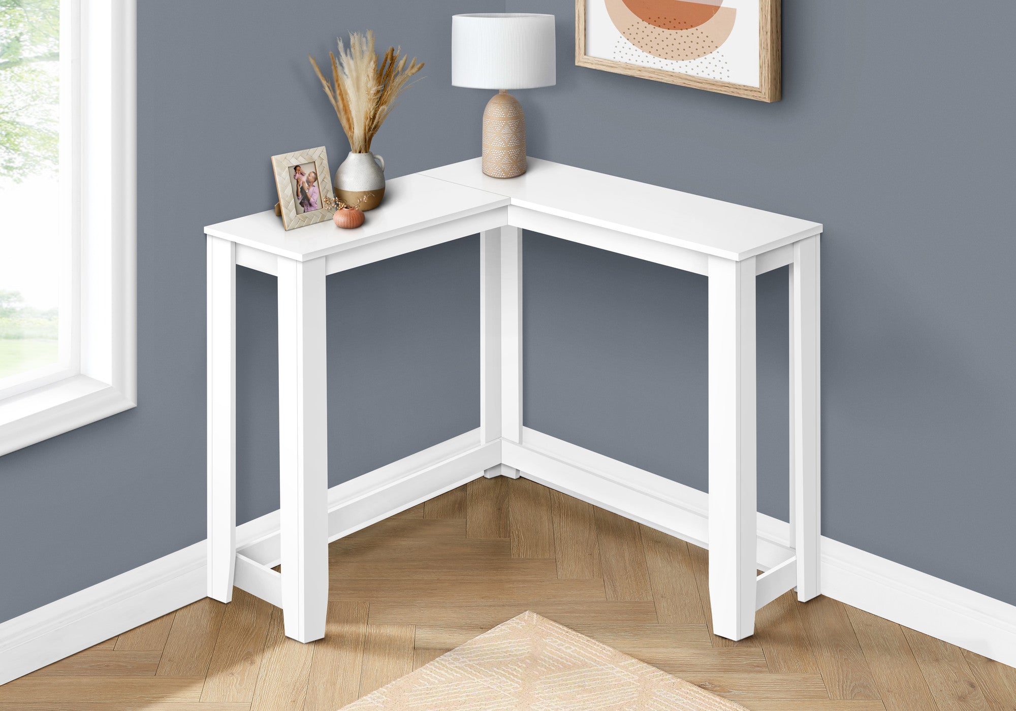 36" White Wood Corner Frame Console Table