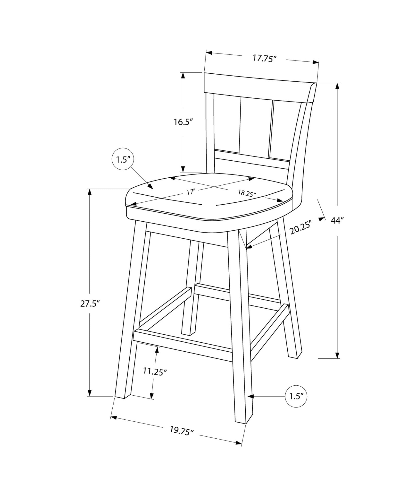 Set of Two 28" Espresso Solid Wood Counter Height Bar Chairs