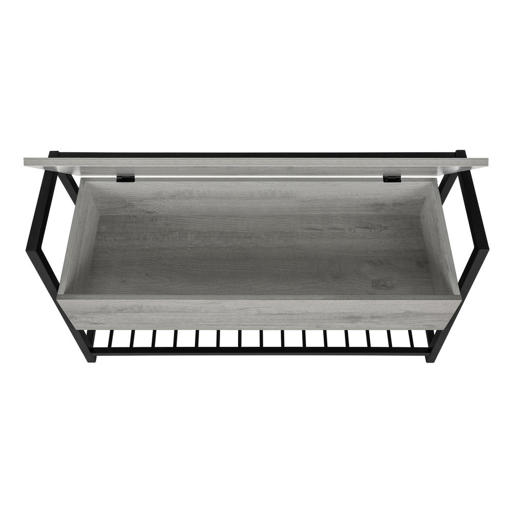42" Gray And Black Bench With Flip top
