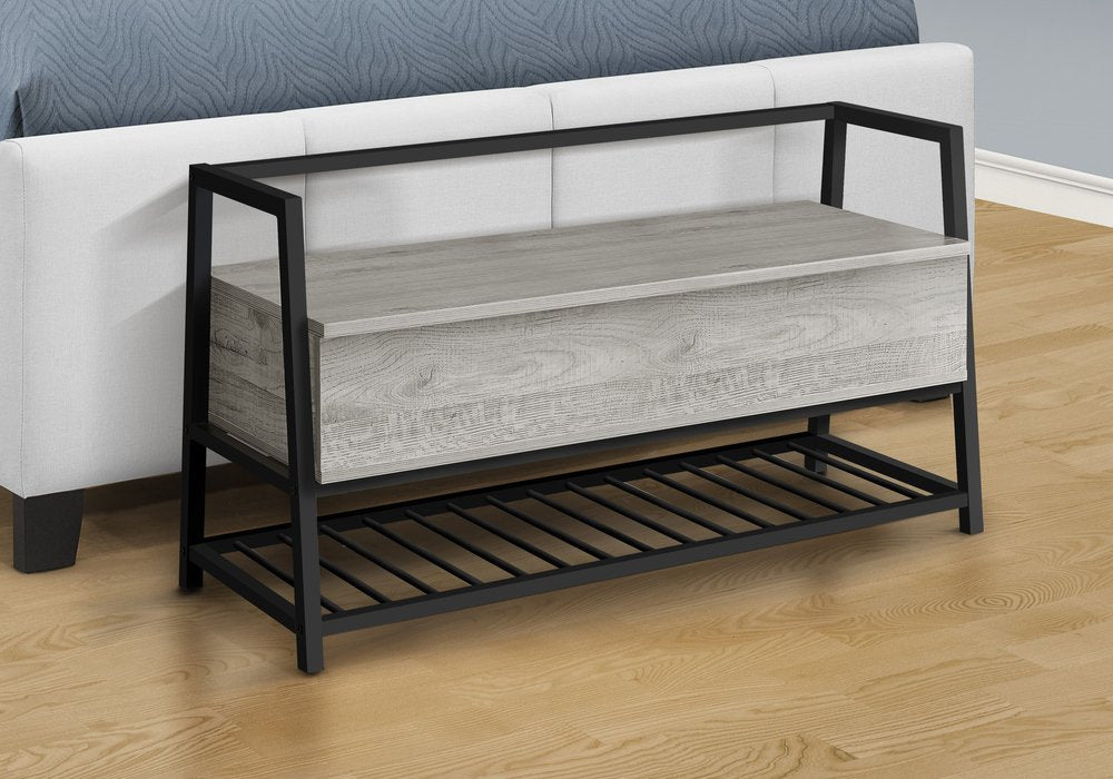 42" Gray And Black Bench With Flip top