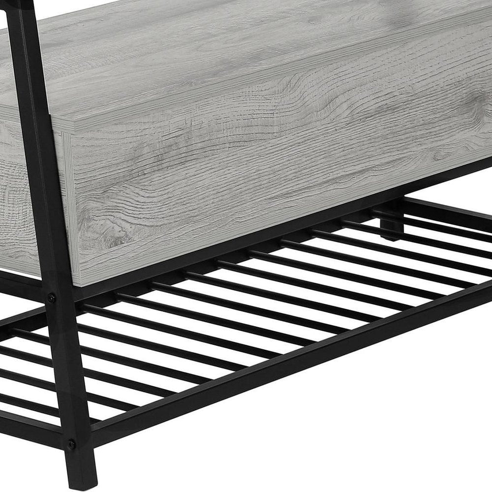 42" Gray And Black Bench With Flip top