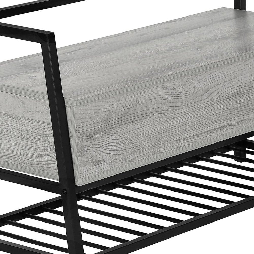 42" Gray And Black Bench With Flip top