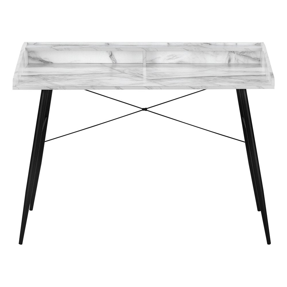 47" White and Black Faux Marble Wood and Iron Parsons Writing Desk