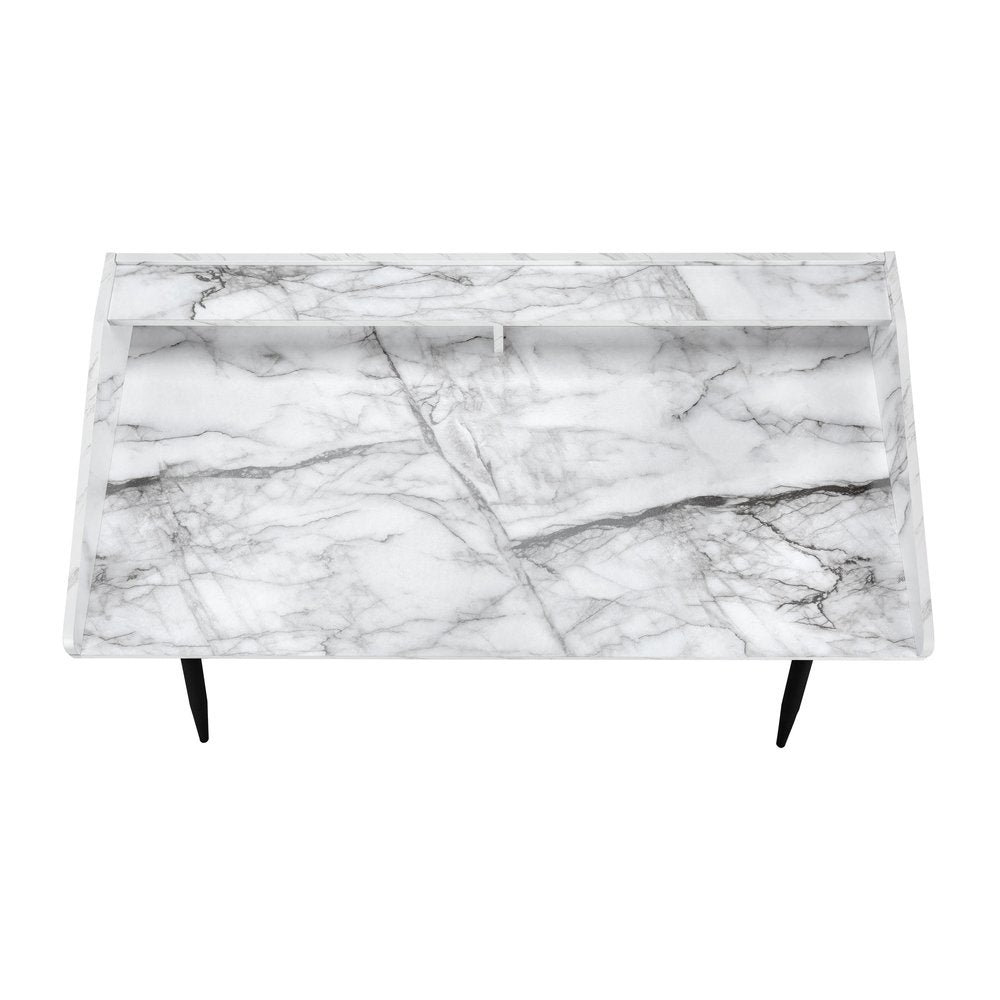 47" White and Black Faux Marble Wood and Iron Parsons Writing Desk