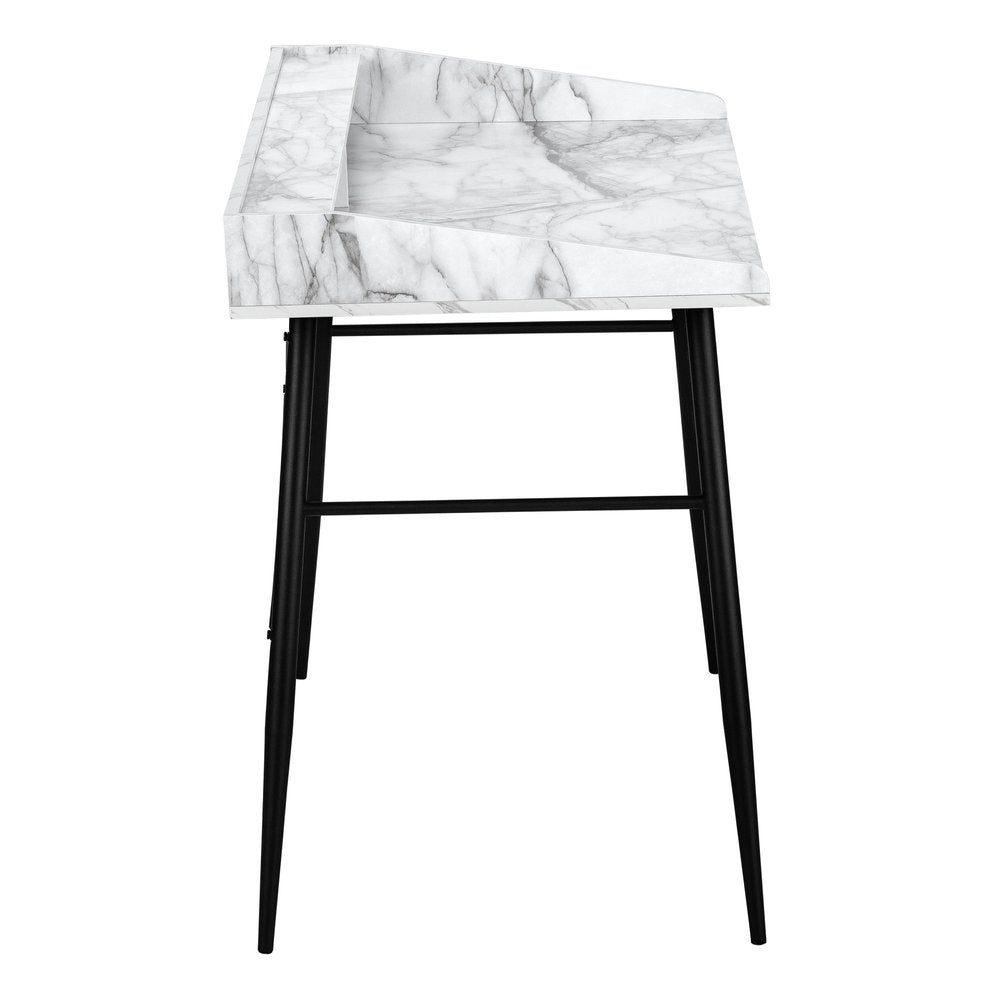 47" White and Black Faux Marble Wood and Iron Parsons Writing Desk