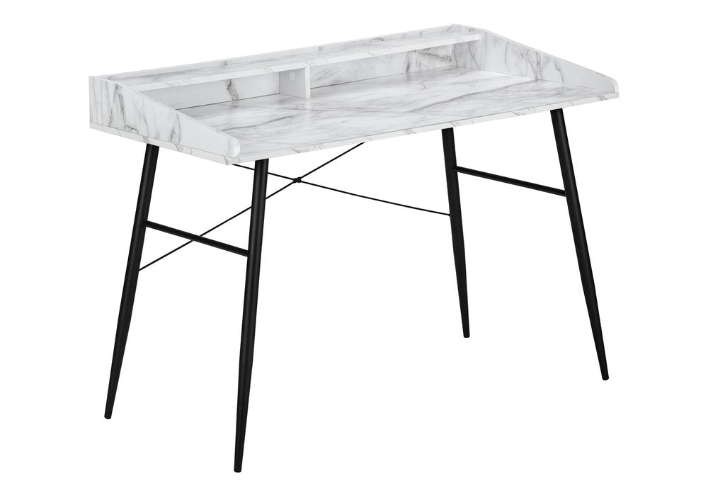 47" White and Black Faux Marble Wood and Iron Parsons Writing Desk