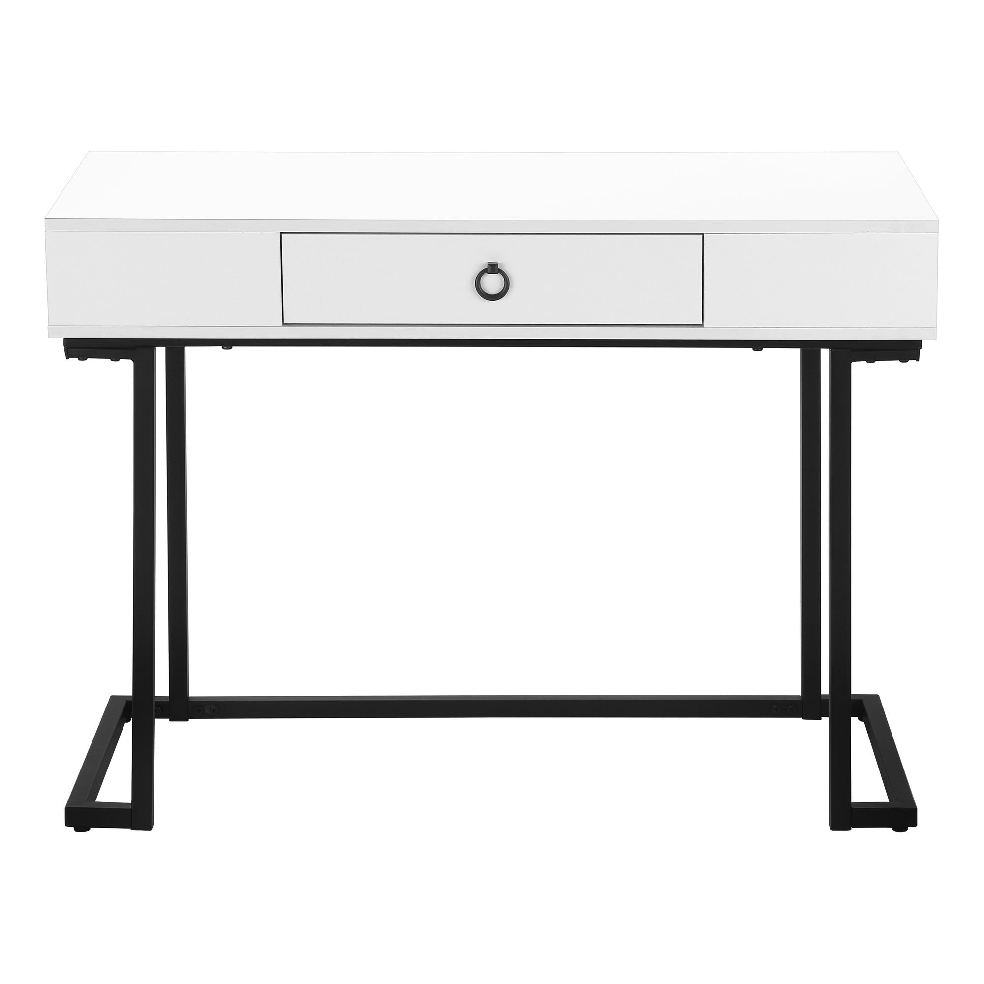 42" White and Black Wood and Metal Sled Computer Desk