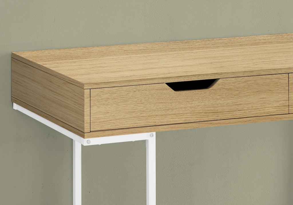47" Natural and White Wood and Metal H-Shape Computer Desk With Two Drawers