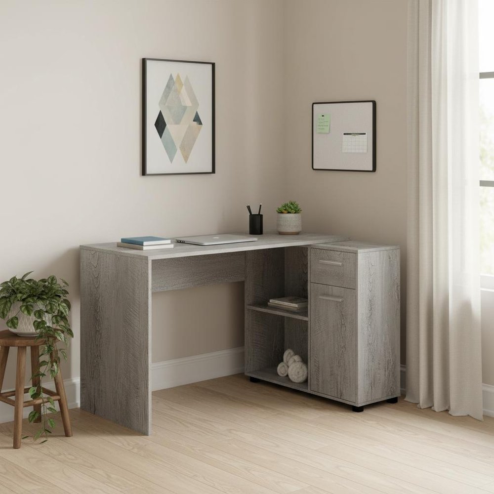 46" Gray Wood L Shape Computer Desk