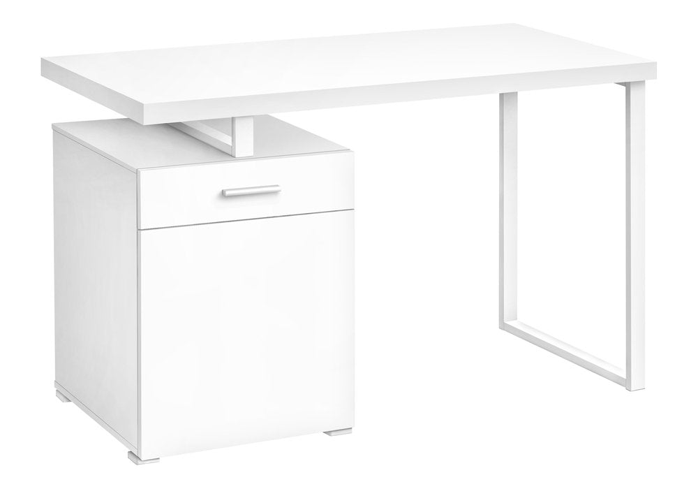 47" White Wood and Metal Sled Computer Desk