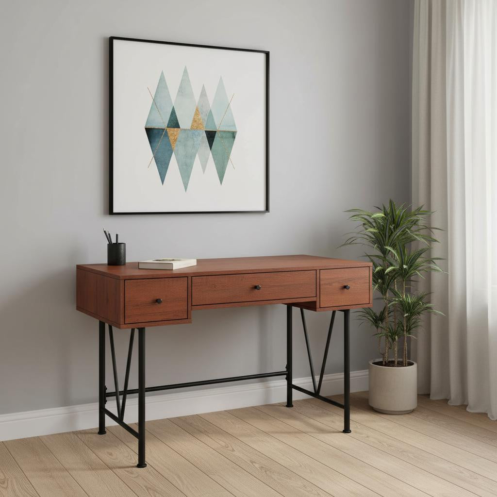 47" Brown and Black Computer Desk With Three Drawers