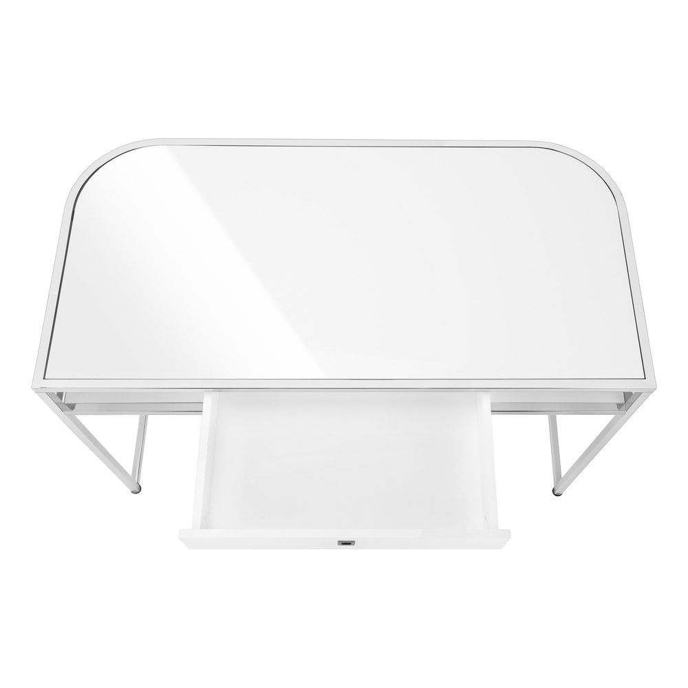 47" White and Silver Wood and Metal Sled Computer Desk