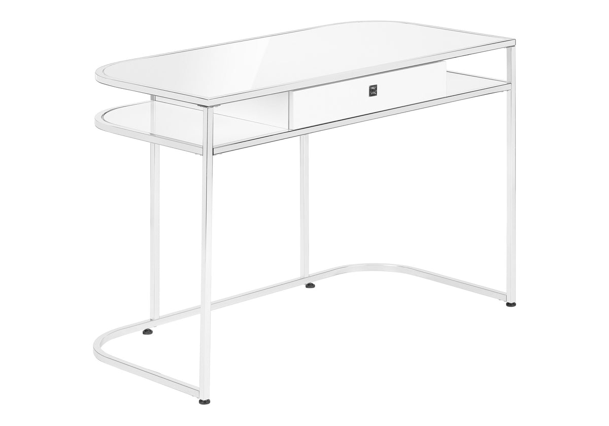 47" White and Silver Wood and Metal Sled Computer Desk