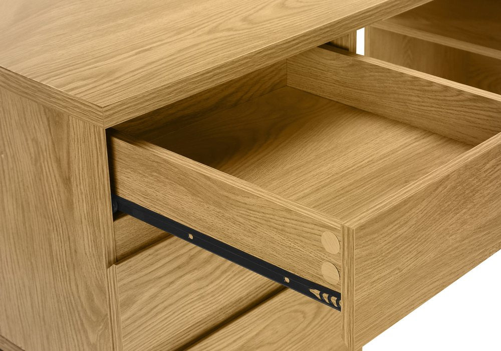 60" Brown and Black L Shape Computer Desk With Three Drawers