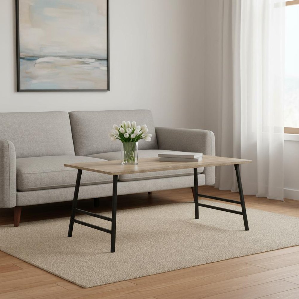 40" Taupe And Black Metal Coffee Table