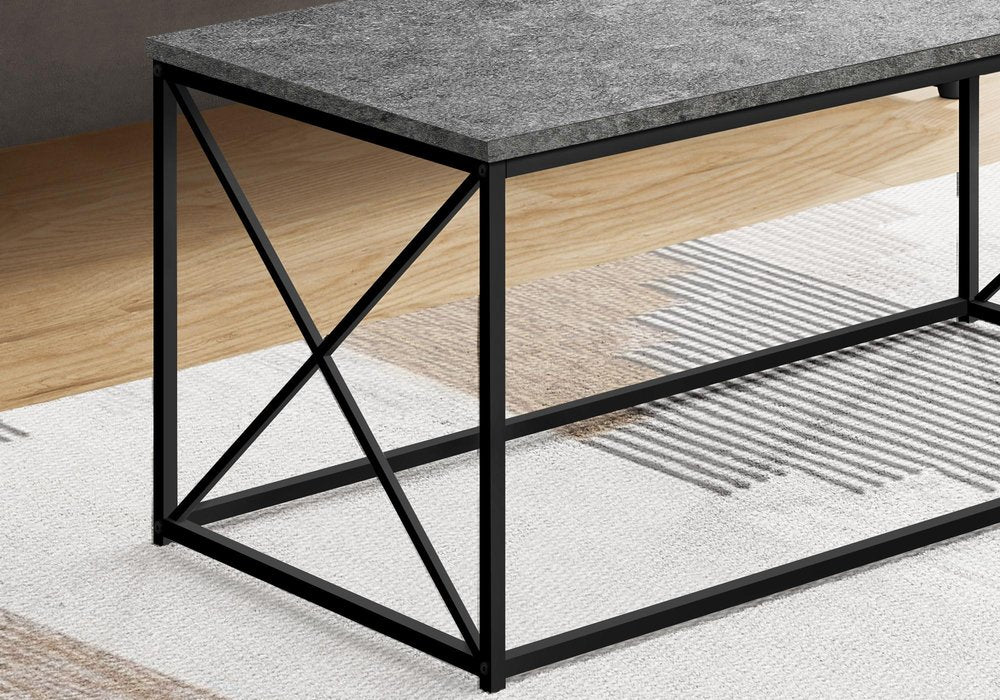 41" Gray And Black Wood And Metal Coffee Table